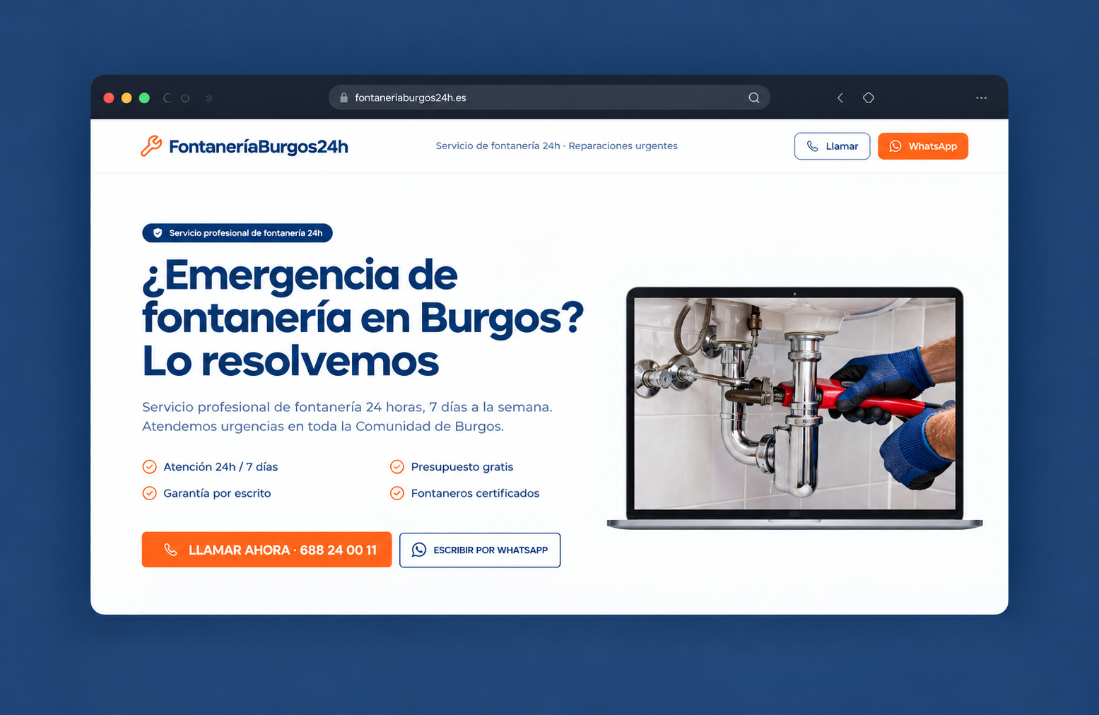 Captura de la página web de Fontanería Burgos 24h