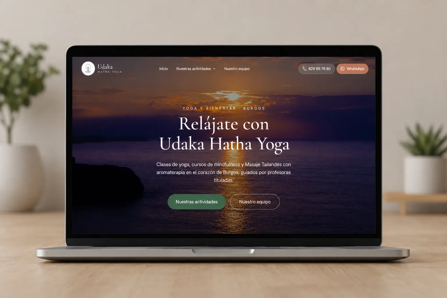 Captura de la página web de Udaka Hatha Yoga