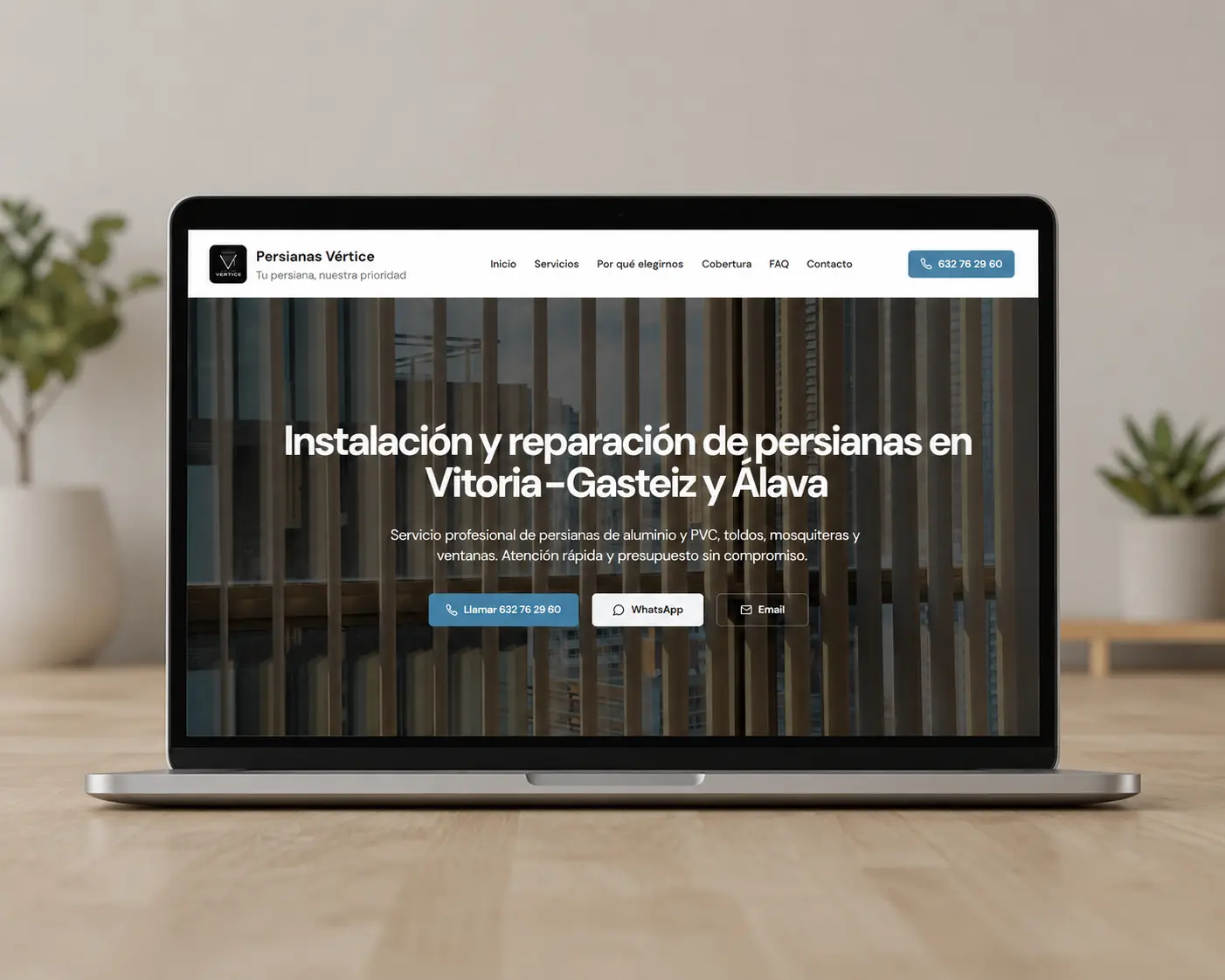 Captura de la página web de Persianas Vértice Vitoria
